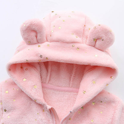 Baby Overall Winter Fleece Schneeanzug Baby Warm Romper mit Kapuze Herbst Winter für Jungen Mädchen 0-12 Monate