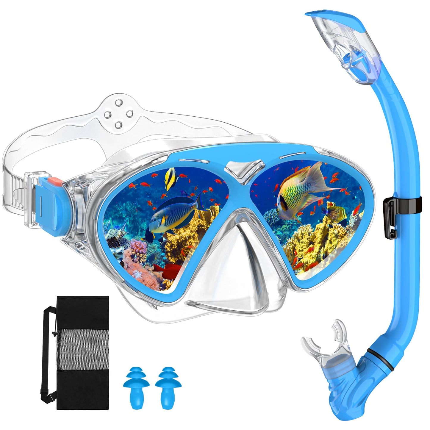 JEMULICE Taucherbrille Kinder, Schwimmbrille Kinder Schnorchelmaske für Jungen Mädchen, Tauchmaske mit Nasenabdeckung 180°Panorama HD Anti Nebel Anti-Leck Schwimmmaske für Kinder 4-16 Jahre