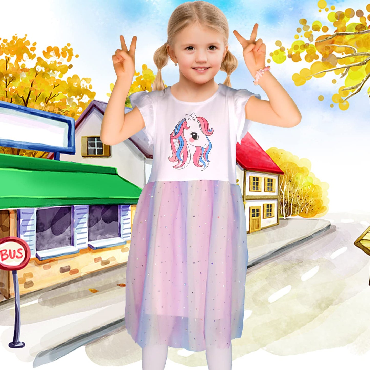 Baogaier Kleid Mädchen Pailletten Tüll Kleider Baumwolle Sommerkleid Sommer Frühling T-Shirt Tüllkleid Kinderkleid Gr. 92-122