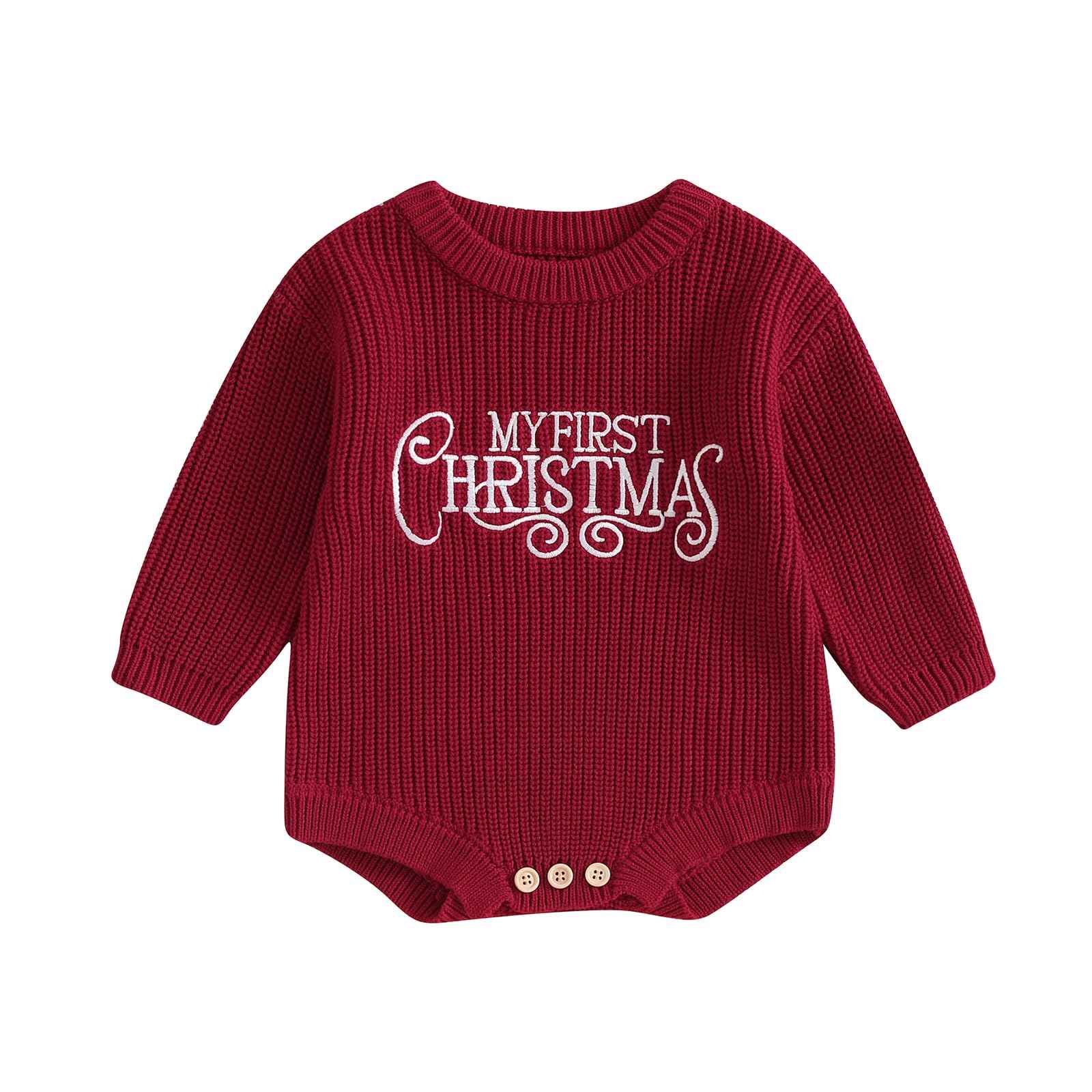 Geagodelia Knitted Christmas Romper Baby Girl Boy Christmas Jumper My First Christmas Newborn Baby Jumper Romper Bodysuit Christmas Jumper