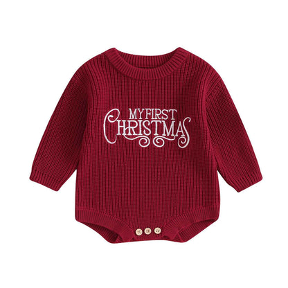 Geagodelia Knitted Christmas Romper Baby Girl Boy Christmas Jumper My First Christmas Newborn Baby Jumper Romper Bodysuit Christmas Jumper