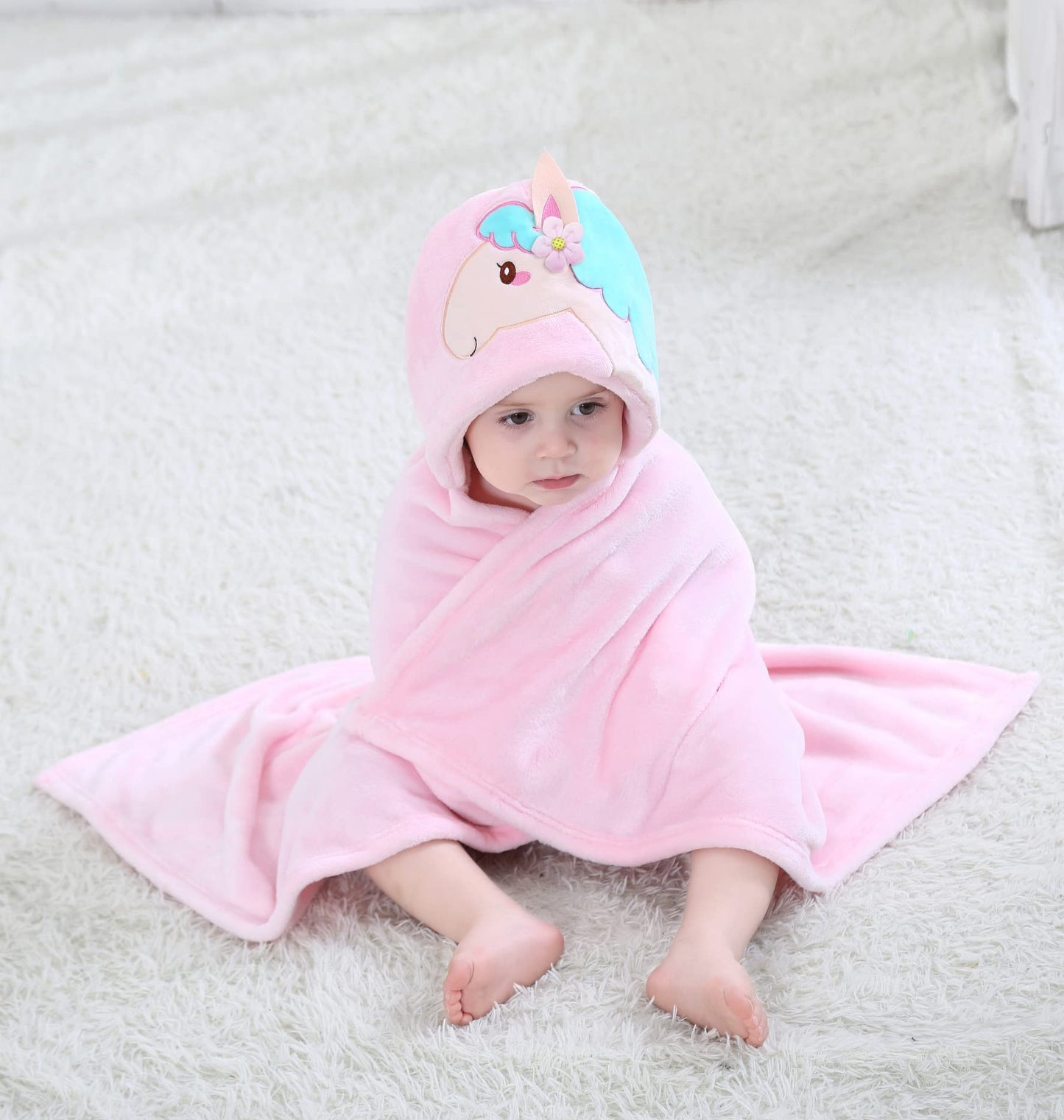 Doladola Baby Decke Babys Tier Design，Flanell Kinder Decke Kapuzenhandtuch für Mädchen und Jungen，Baby Kapuze Badeponcho Kinder Warm（gelbe Ente）