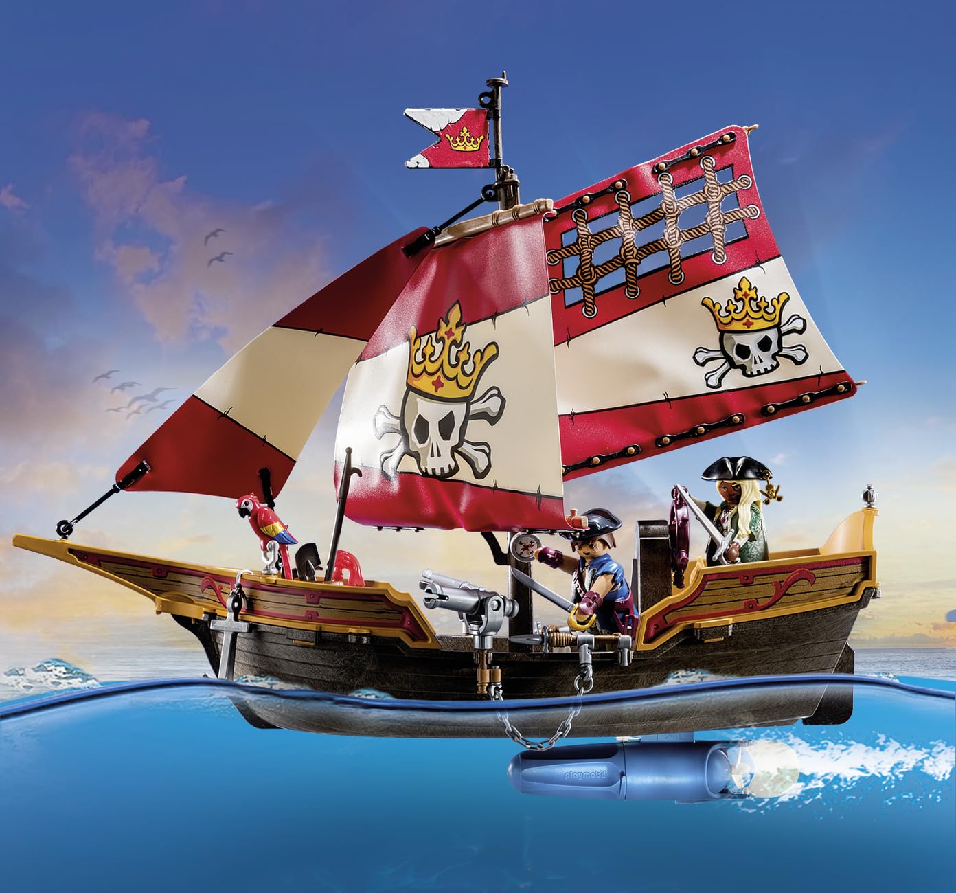 PLAYMOBIL Pirates 71418 Pirate Ship, Exciting Adventures on the High Sea, with Extensive Accessories such as Telescope, Compass and Cannons, Toy for Children from 4 Years