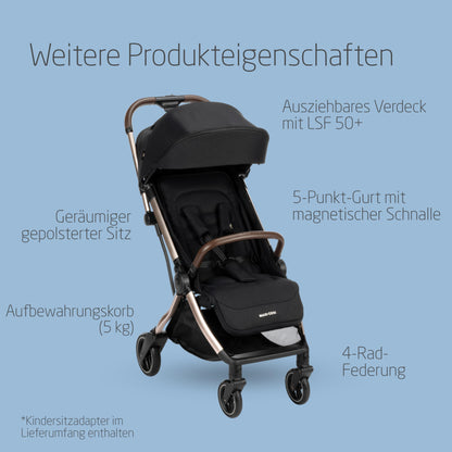 Maxi-Cosi Eva3 Pushchair, 0-4 Years, 0-22 kg, Baby Pram, Lightweight and Compact, Flat Reclining Position, 3 Reclining Positions, Automatic with 1 Hand Folding, Carry Strap, Select Grey