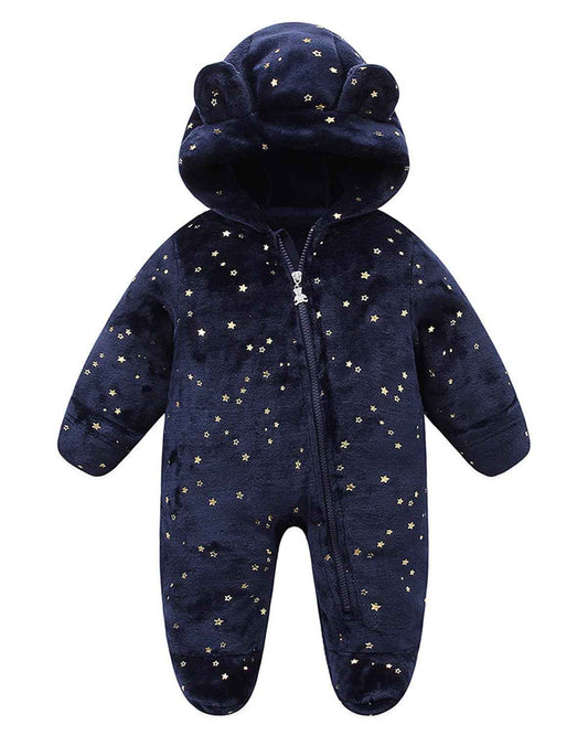 WYTbaby Baby Jumpsuit Winter Fleece Snowsuit Baby Warm Romper with Hood Autumn Winter for Boys Girls 0-12 Months