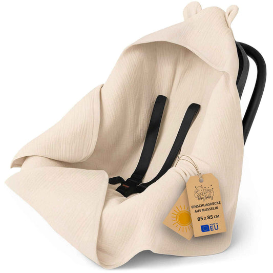 Musselin Einschlagdecke Babyschale Baby Decke 85x85 cm - Atmungsaktive Blanket für Kinderwagen und Autositz für Neugeborenen und Kleinkinder Oeko-Tex