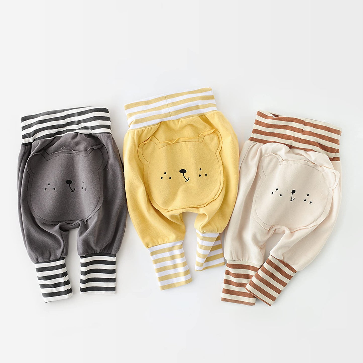 Baby Boys Girls Cotton Grow Trousers Pump Trousers Elastic High Waistband Baby Trousers Casual Jogging Bottoms Soft Comfort Baby Trousers - Bear Pattern Plain Manufacturing Size 73/80/90/100