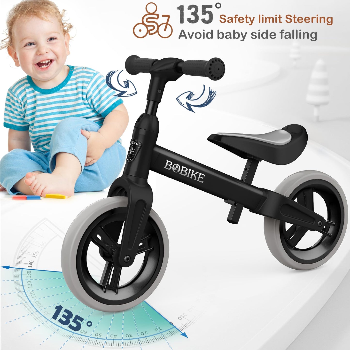 MHCYLION Laufrad ab 1.5-4 Jahre bis zu 25 kg, Lenkrad und Sattel höhenverstellbar, Lenkradschloss, Ultraleicht Kinderlaufrad Balance Fahrrad für Jungen Mädchen - Meloni2
