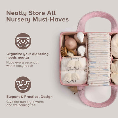 PeraBella Baby Nappy Caddy Organiser for Changing Table, Baby Storage Basket for Diapers and Wipes, Gift for Baby Shower, Car Caddy Organiser, Nursery Nappy Organiser, Portable