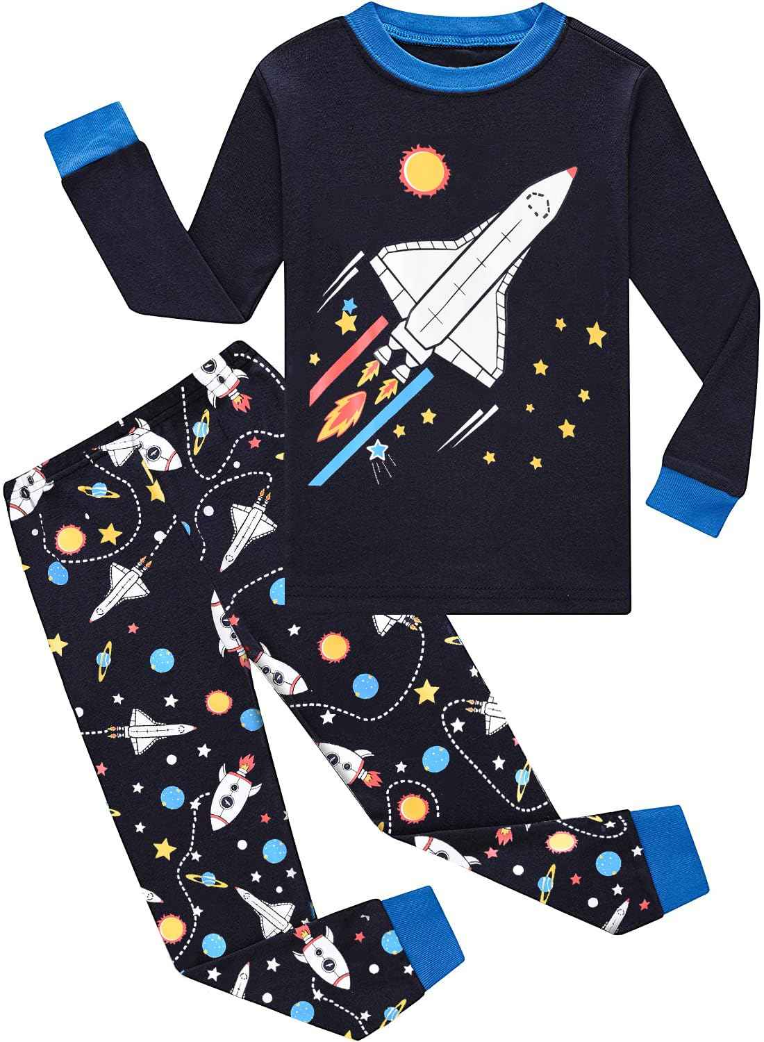EULLA Boys Dinosaur Pyjamas, Cotton Long Sleepwear, Children's Pyjamas