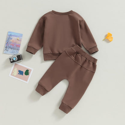 Carolilly Baby Suit 2-Piece Clothing Outfit Baby Clothing Set Cute Long Sleeve Sweatshirt Embroidered Bear + Long Trousers Warm Children's Suit Autumn Spring
