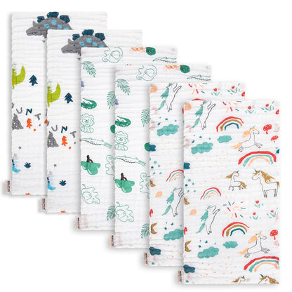 Maliton 6 Stück Baby Spucktücher für Jungen/Mädchen,aus 100% Baumwollem,weich, langlebig, luftdurchlässig und extrem saugstark (Zoo-Muster),50x25cm