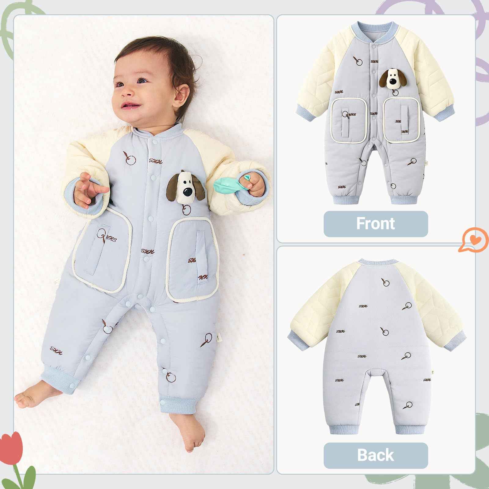JiAmy Baby Snowsuit, Soft Romper, Newborn Winter Romper, Autumn Winter Warm Jumpsuit, Winter Suit for Toddlers, Girls, Boys, 6-18 Months