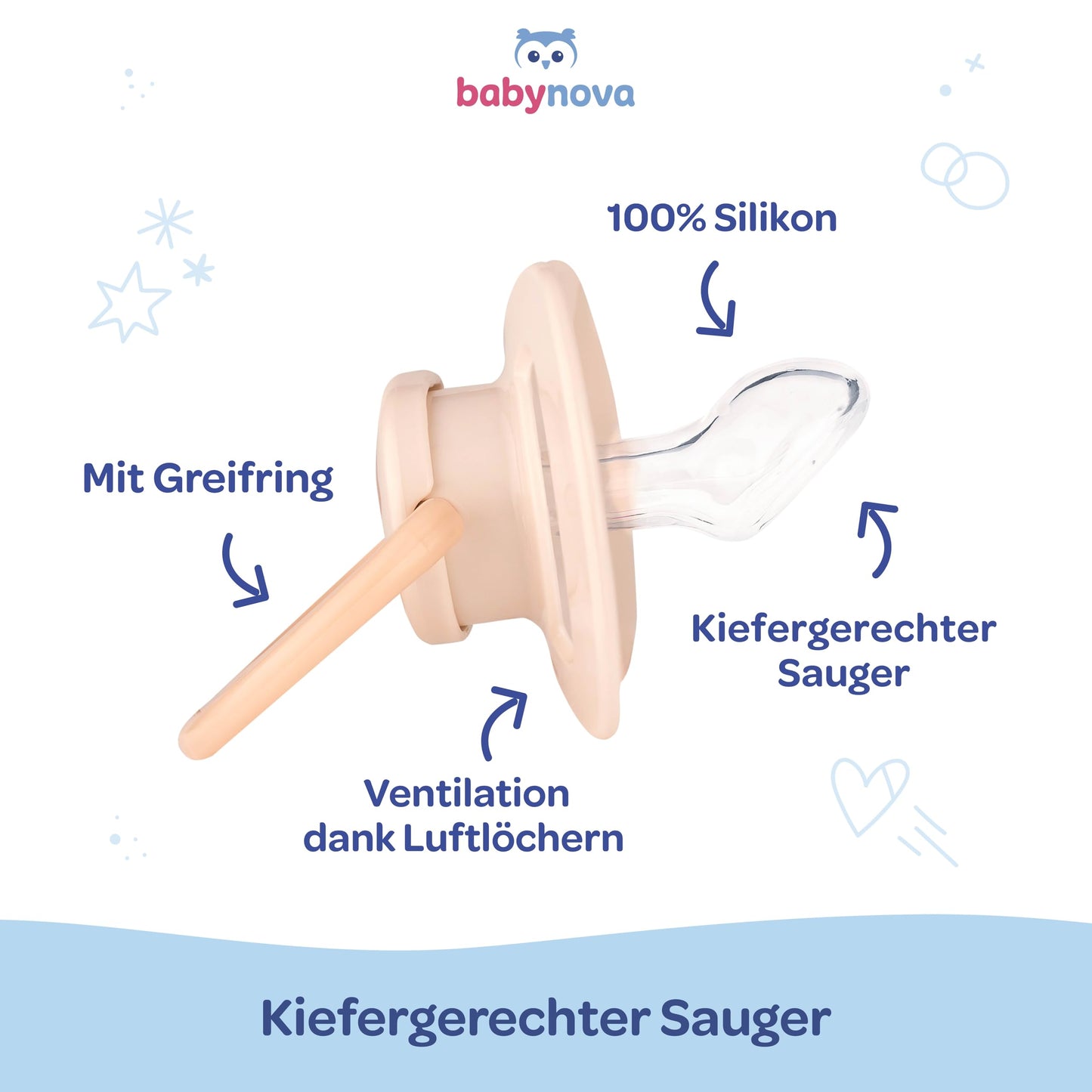 babynova Silikon Schnuller 2er-Set mit Sterilisationsbox - Schnuller Größe 1, 0-6 Monate - kiefergerechter Nuckel – BPA-frei – Made in Germany - Elefanten