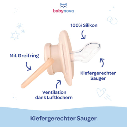 babynova Silikon Schnuller 2er-Set mit Sterilisationsbox - Schnuller Größe 1, 0-6 Monate - kiefergerechter Nuckel – BPA-frei – Made in Germany - Elefanten