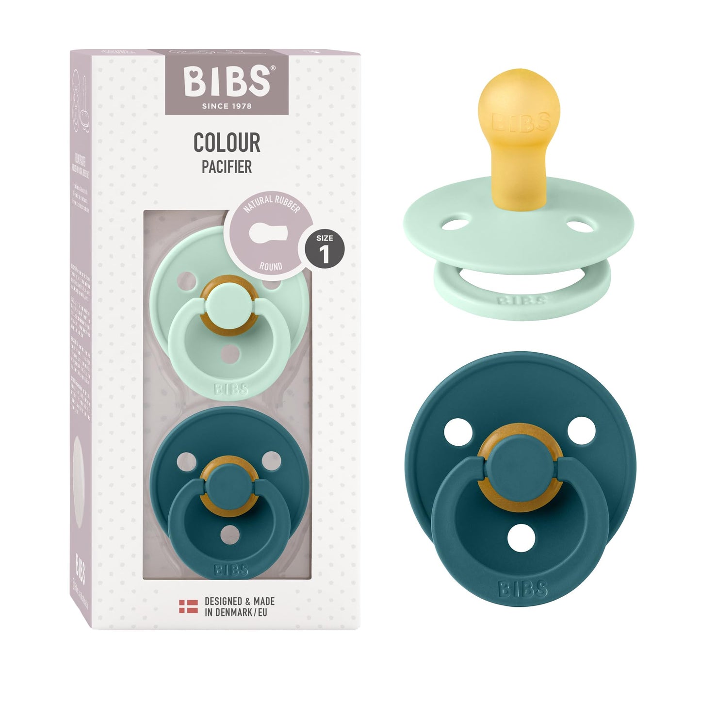 BIBS Colour Schnuller 2er-Pack, BPA-frei, Kirschform Nippel. Naturkautschuk/Latex, Hergestellt in Dänemark. Größe 2 | 6+ Monate | 2-Pack, Coral/Ruby