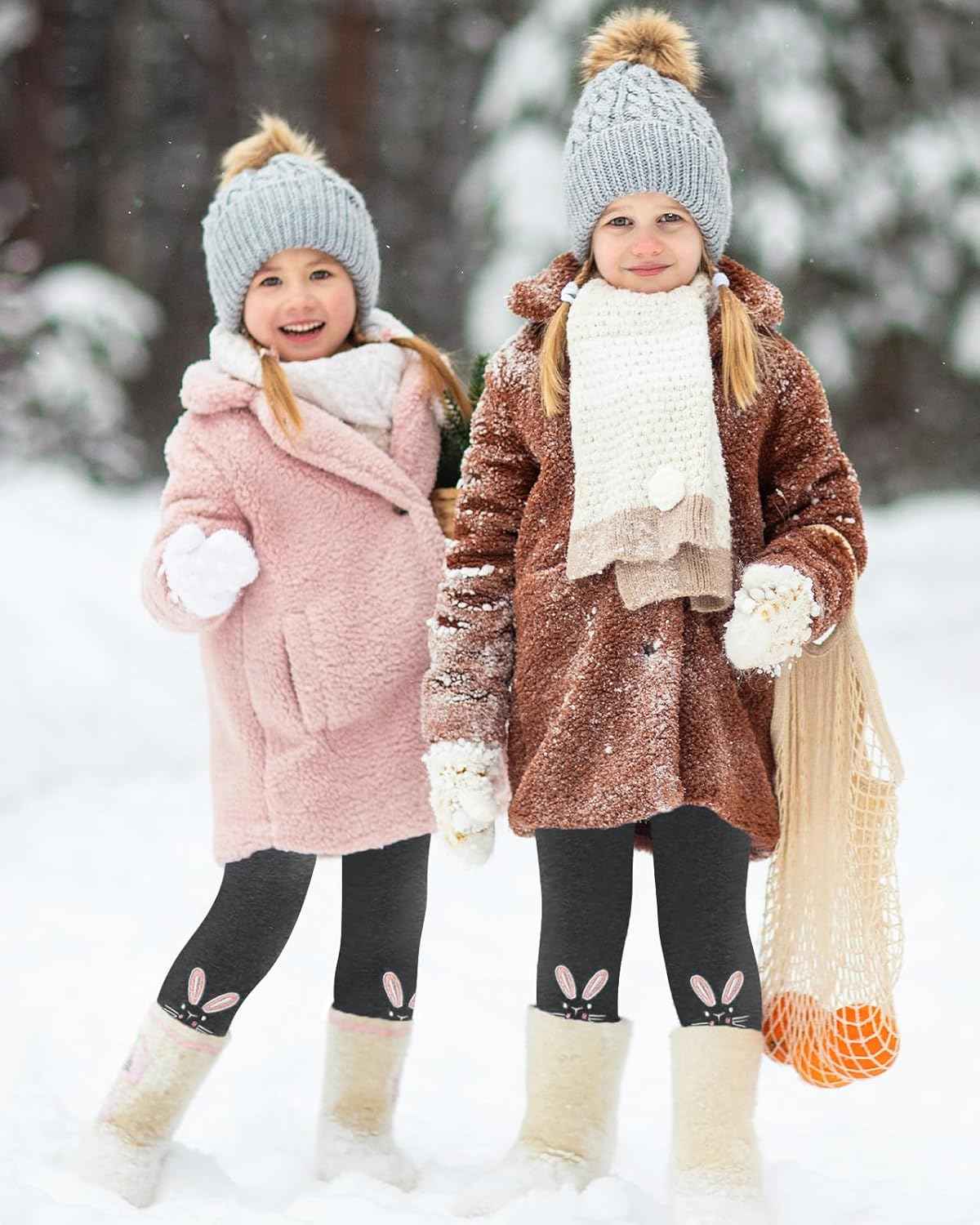 Domee Girls' Leggings Lined Thermal Trousers Warm Winter Cotton Embroidered Rabbit