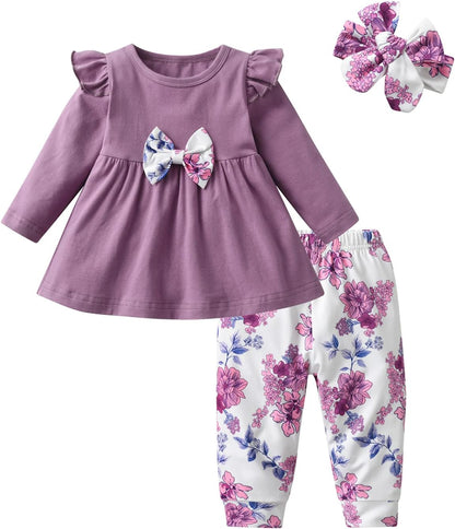 Baby Mädchen Kleidung Langarm Rüschen Tops und Blumen gedruckt Hosen Kleinkind Baby Mädchen Outfits Sets
