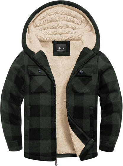 zitysport Shirt Jacket Boys Thick Hoodie Checked Jacket Children with Zip Warm Flannel Jacket Boys Sweat Jacket Outdoor Fleece Jacket Winter Jackets for Boys with Chest Pocket