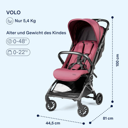 PEG Leichter Buggy Volo mit Regenschutz, Handgepäckgröße, Flugzeuggeeignet, Kompakt, Ab Geburt bis 22 kg, Reisetasche Inklusive, Malva