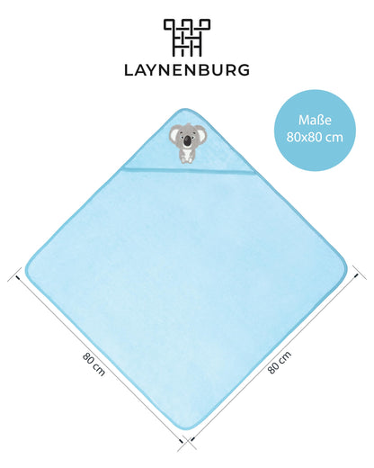 LAYNENBURG Premium Kapuzenhandtuch Baby - Badehandtuch aus 100% Baumwolle - Oeko TEX - Handtuch mit Kapuze für Neugeborene & Kinder - Badetuch, Babyhandtuch Mädchen, Jungen (Waschbär 80 x 80cm)