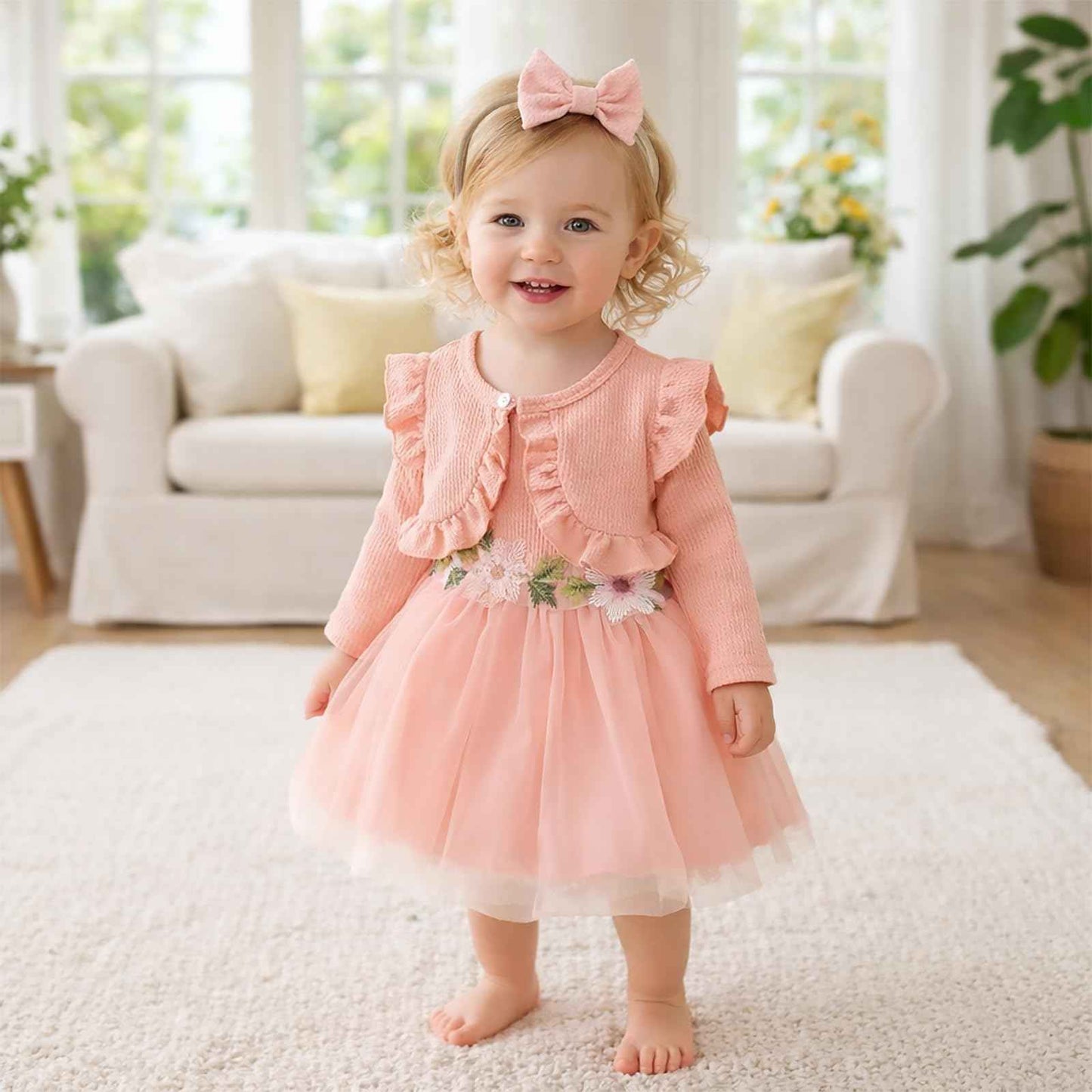 Toddler Baby Girl Dress and Cardigan Set Long Sleeve Cotton Princess Tutu Dresses with Outfits Coat