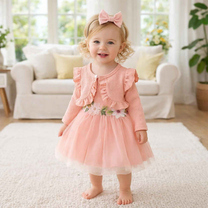 Toddler Baby Girl Dress and Cardigan Set Long Sleeve Cotton Princess Tutu Dresses with Outfits Coat