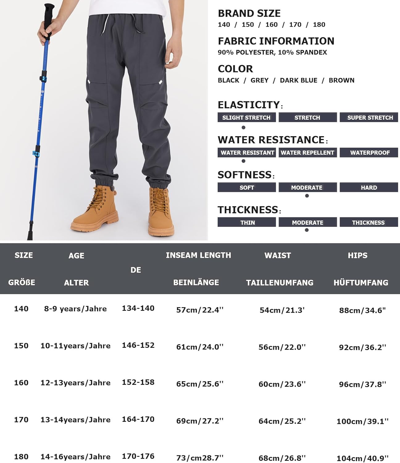 YOUNGSOUL Cargohose Jungen Wasserdicht Kinder Wanderhose Outdoor Jungs Cargo Hose mit Gummizug
