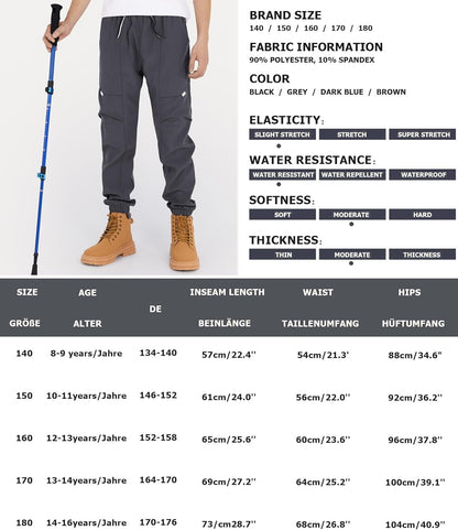 YOUNGSOUL Cargohose Jungen Wasserdicht Kinder Wanderhose Outdoor Jungs Cargo Hose mit Gummizug