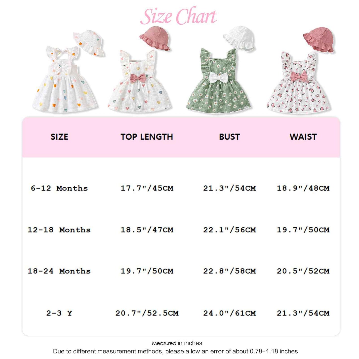 Kleinkind Baby Mädchen Sommer Kleid Outfit Rüschenärmel Herz/Blumenmuster Boho Kleider Niedliches Baby Sommerkleid mit Hut