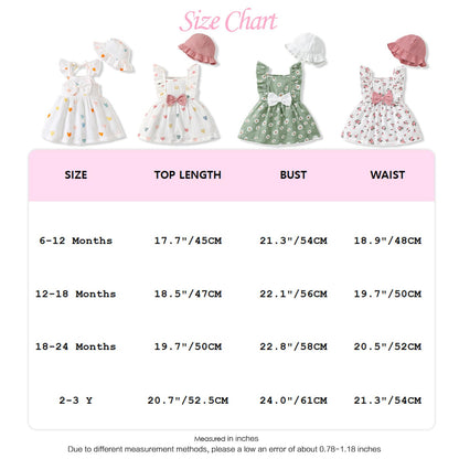 Kleinkind Baby Mädchen Sommer Kleid Outfit Rüschenärmel Herz/Blumenmuster Boho Kleider Niedliches Baby Sommerkleid mit Hut