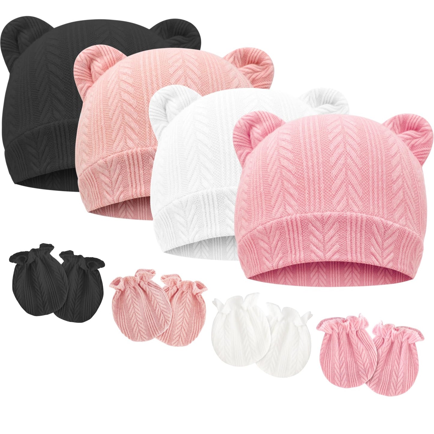 DRESHOW Newborn Baby Hat and Gloves Set Beanie Clothing Unisex Infant Hat Kindergarten Cap Baby Boys Girls 0-6 Months 