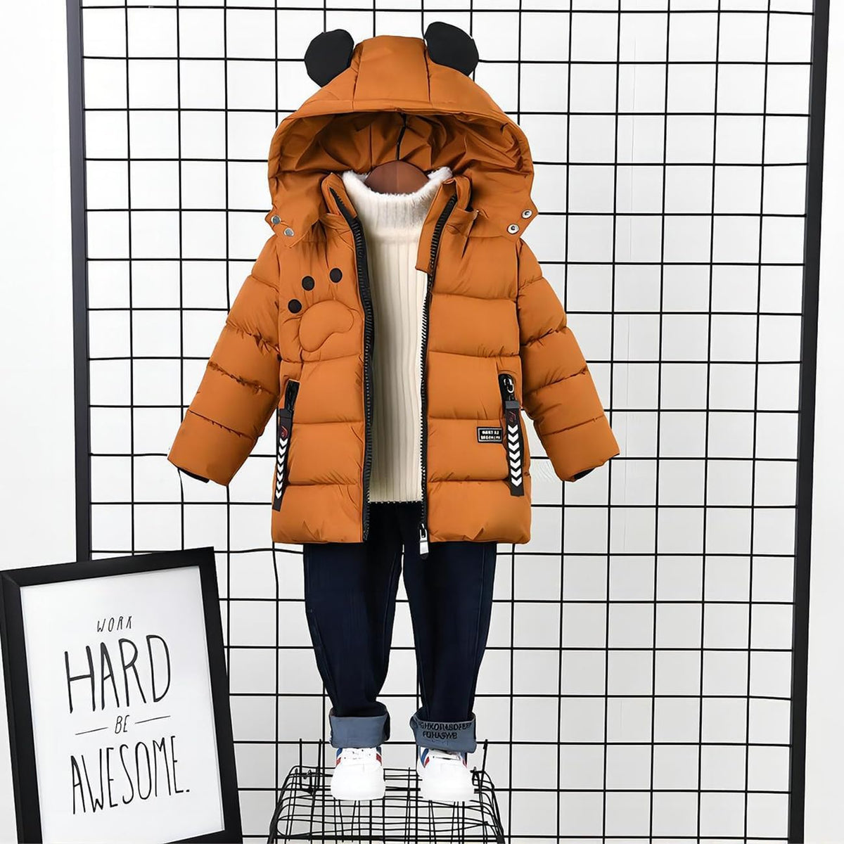 linboo Winterjacke Kinder Jungen Warm Steppjacke Dicke Mantel Baby Wintermäntel mit Kapuze Ohren Winter Kinderjacke Kapuzenjacke 2-7 Jahre