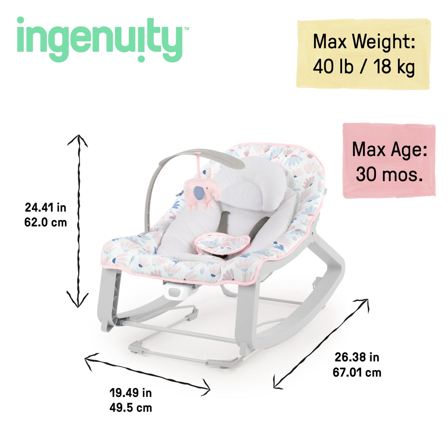 Ingenuity, Keep Cozy 3 in 1 Grow with me Wippe Weaver mit Vibrationen, 2 Liegepositionen und 3 Wippfunktionen, mehrfarbig