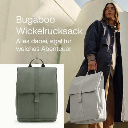 Bugaboo Wickelrucksack, Wasserabweisende Tasche aus nachhaltigem Material, Einfach zu reinigen, mit Wickelunterlage und isolierter Halterung für Flaschen, Midnight Black