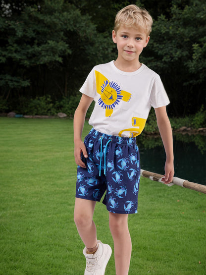 CALBOUNT Boys' Swimming Shorts Printed Quick Dry Swim Shorts with Inner Shorts 