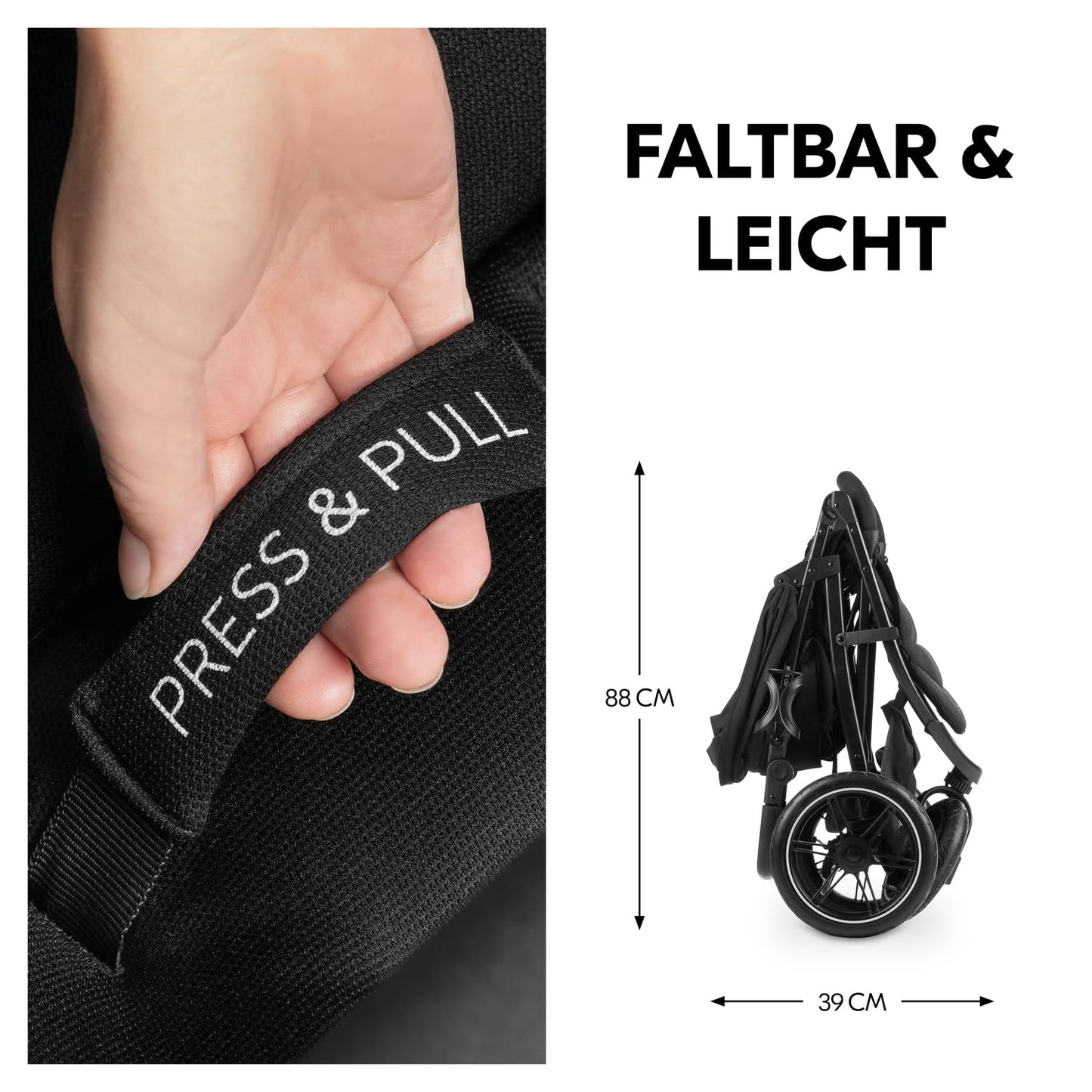 hauck Buggy Rapid 3R für Kinder bis 22 kg, Gummi Reifen, Klein Zusammenklappbar, UV-Schutz 50+, mit Schlaffunktion ab Geburt, Höhenverstellbarer Schieber, Großer Korb bis 3 kg (Black)