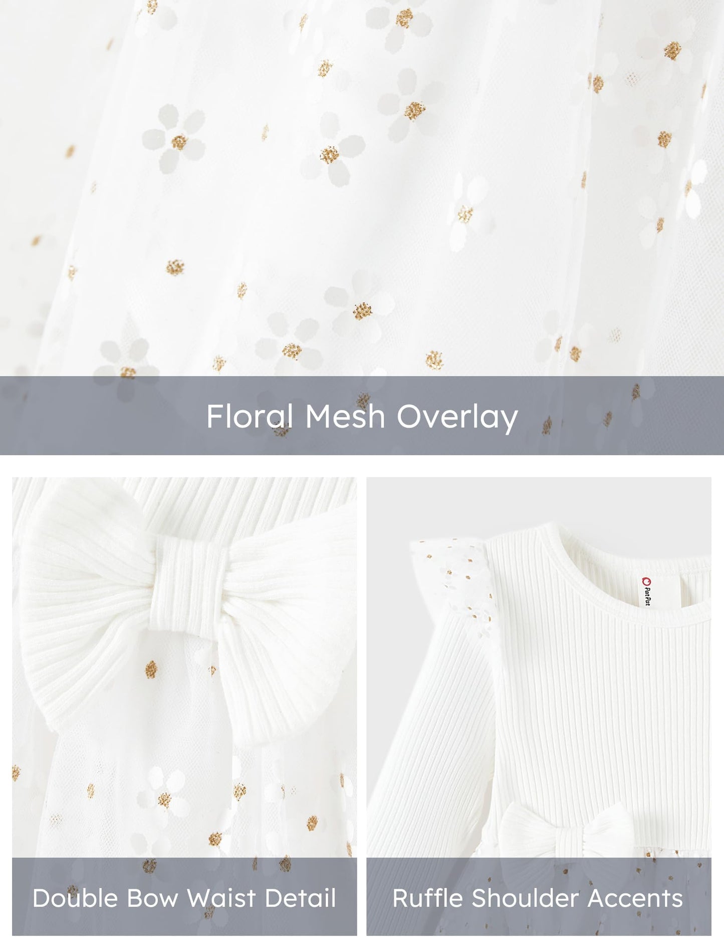 PATPAT Baby Girls' Tulle Dress with Long Sleeves, Tutu for Toddlers, Perfect as a Flower Girl or Christmas Party Birthday Long Sleeve Princess Dress, 3-24 Months