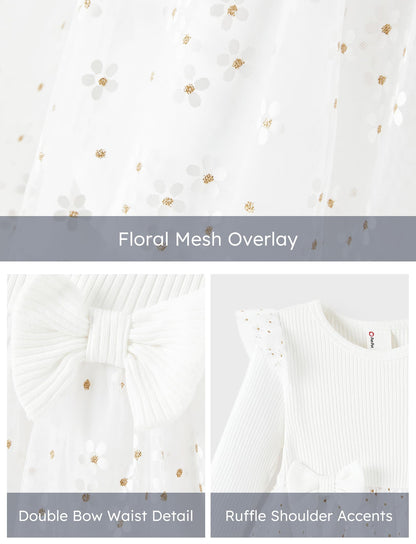 PATPAT Baby Girls' Tulle Dress with Long Sleeves, Tutu for Toddlers, Perfect as a Flower Girl or Christmas Party Birthday Long Sleeve Princess Dress, 3-24 Months