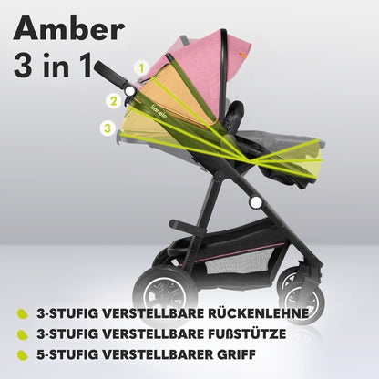LIONELO MERIL 3-in-1 Multifunktionaler Kinderwagen 0-48 Monate Bis zu 22 kg, Babywanne bis zu 9 kg, Kindersitz bis zu 13 kg, Geländeräder 360°, Vollfederung, XXL-Verdeck mit UPF50+ - Meloni2