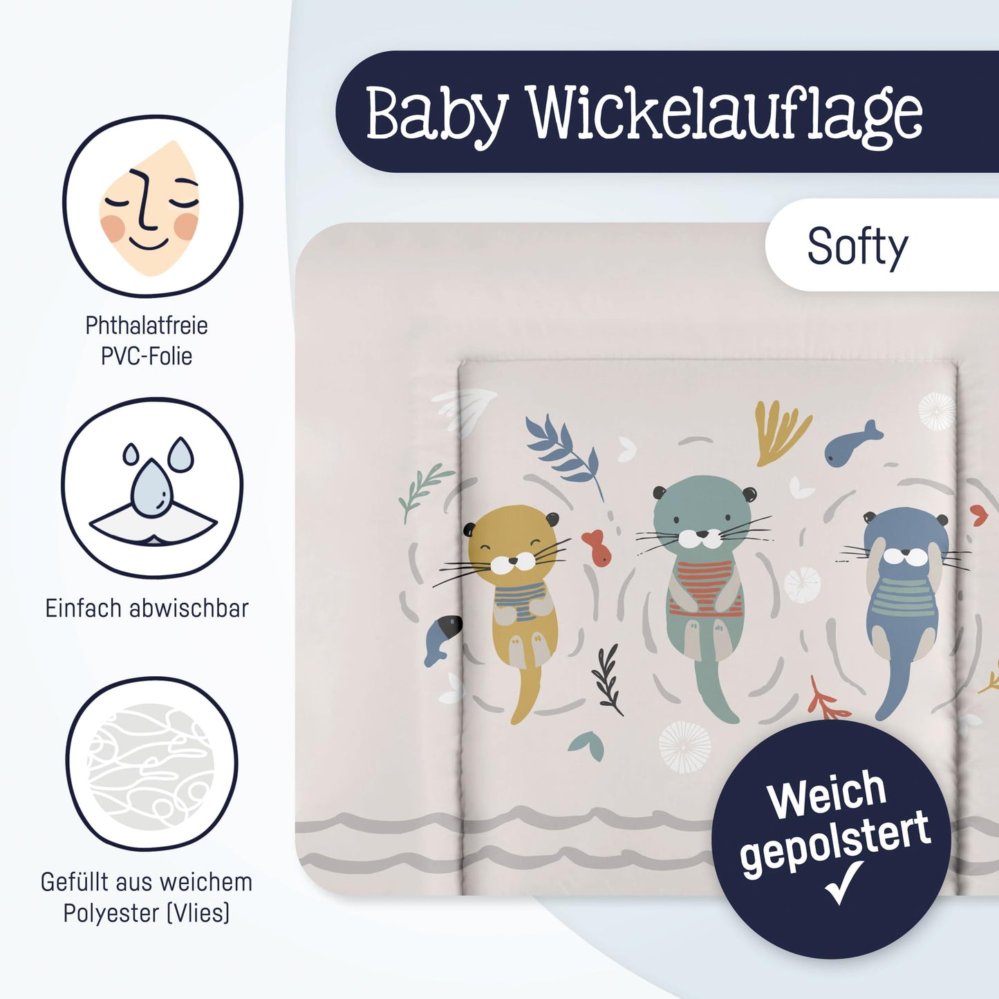 Julius Zöllner Wickelauflage Softy 85x75 cm - Wickelunterlage - wasserdicht und abwischbar - Made in Germany – Oeko-Tex Standard 100 – Schmusebär