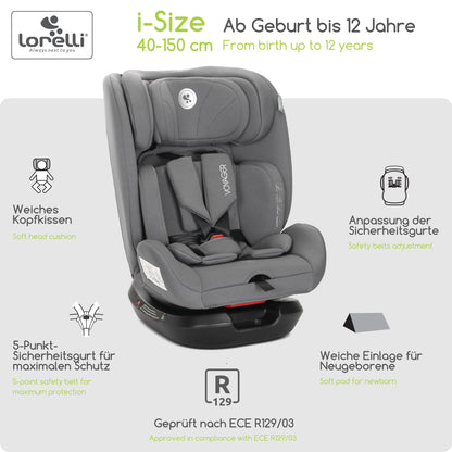 Lorelli Auto Kindersitz Voyager, Mitwachsender Autositz i-Size 40-150cm - Gruppe 0+/1/2/3 (0-36 kg), Babysitz ab Geburt, 5-Punkt-Gurt, Einstellbare Kopfstütze (Rosa) - Meloni2