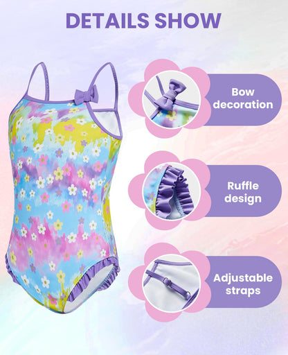 Gogokids Mädchen Einteiliger Badeanzug, Schwimmbekleidung Rüschen Strandkleidung Kinder Badebekleidung Bademode für Schwimmen, Surfen, Bootfahren, Wasserpark, Poolparty
