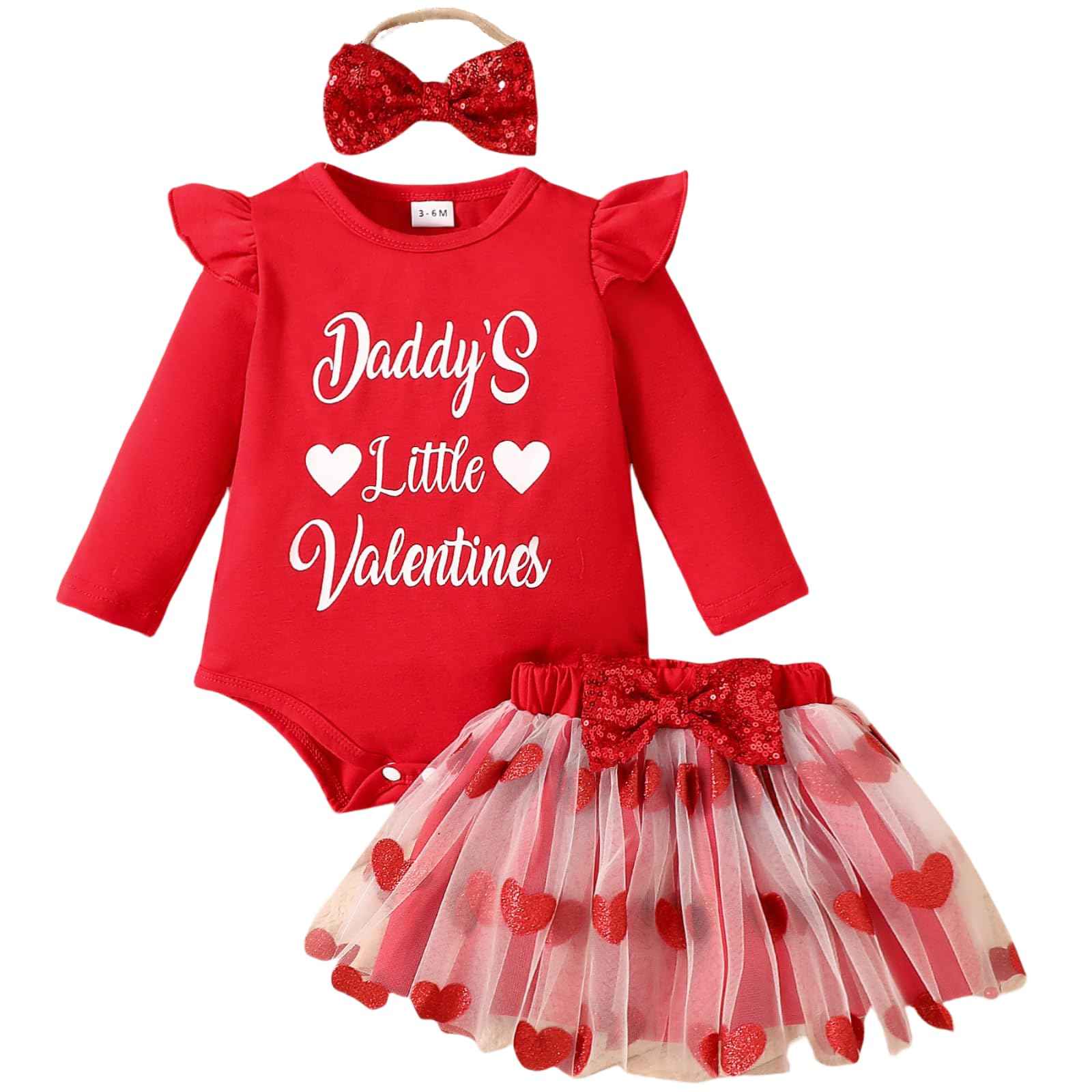 Yaopelky Newborn Baby Girl Valentine's Day Outfit Romper Tutu Dress with Headband Toddler Glitter Heart Print Clothing Skirt
