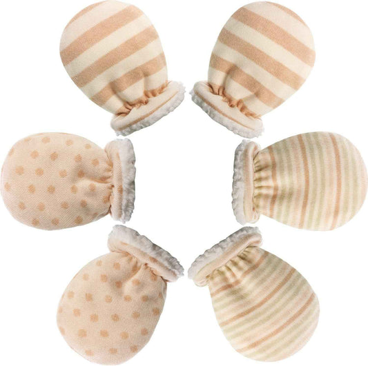 3 Pairs of Baby Mittens, Warm Cotton Gloves, Unisex, For Infants / Newborns, Wool Lined Gloves for 0-12 Months - Colour B