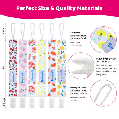 Smlpuame Baby Schnullerkette Mädchen Junge,6 Stück BPA-Frei Schnullerband Stoff Mädchen Junge,Schnuller Kette Nuckelkette Passen Die Meisten Schnuller und Beißspielzeug,Dummy Clips für Baby (Tier)