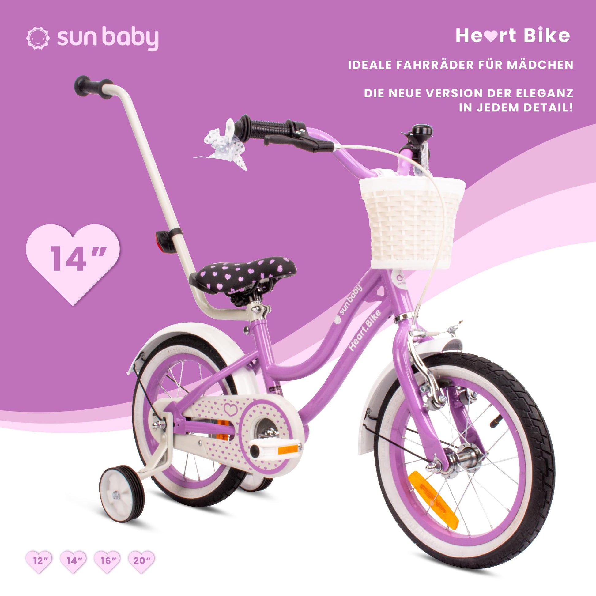 sun baby Mädchenfahrrad 12, 14 und 16 Zoll Radgröße Heart Bike zur Auswahl, mit Abnehmbarer Schubstange, Kinderfahrrad für Mädchen von 2 bis 6 Jahre - Meloni2