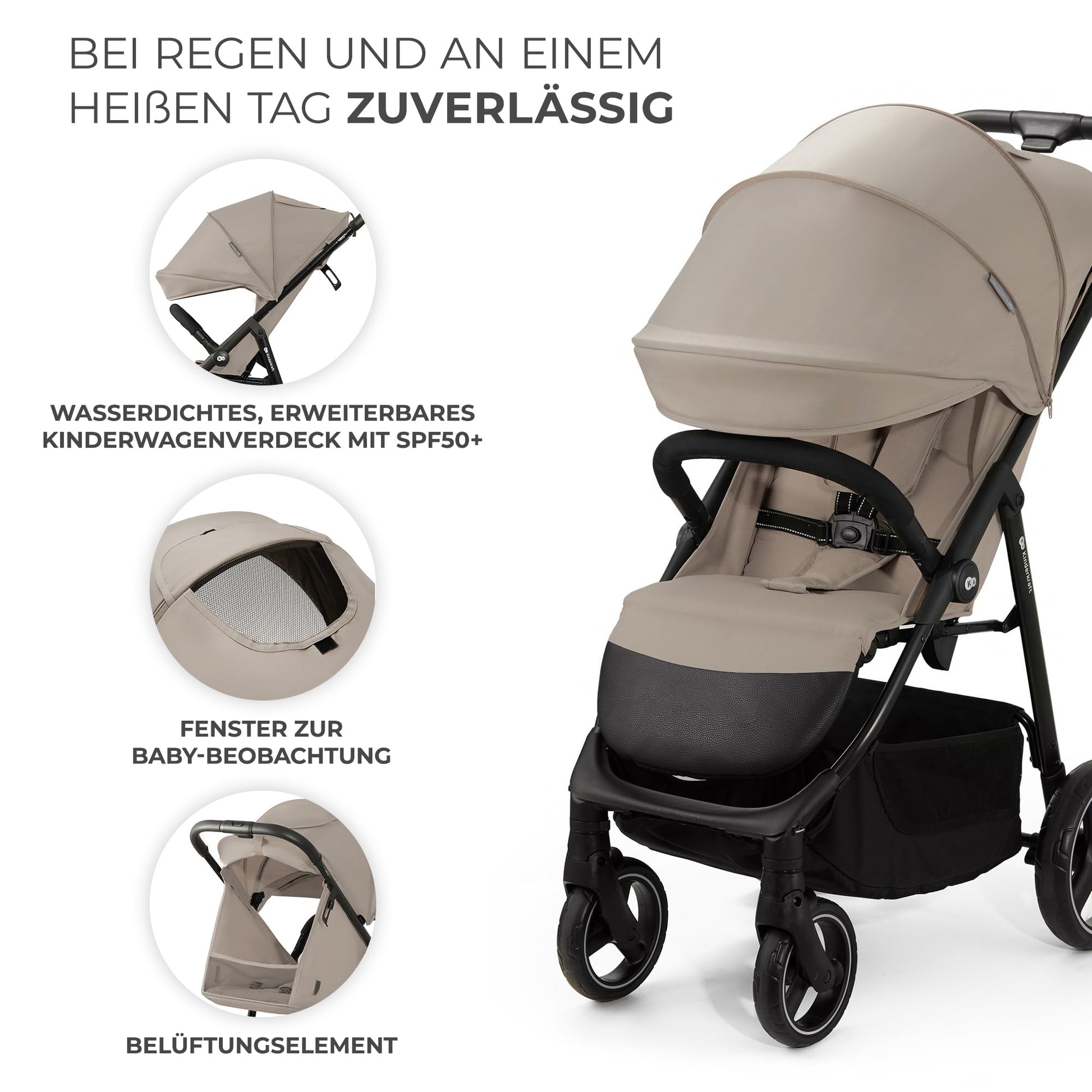 Kinderkraft TRIG 3 Kinderwagen, Kinderbuggy, Liegewagen, Sportwagen, Buggy, Zusammenklappen, Breite und tiefe Sitz, mit Liegeposition, 4 Rad Dämpfung, Große Dach, 5-Punkt-Gurt, bis zu 25 kg, Beige - Meloni2