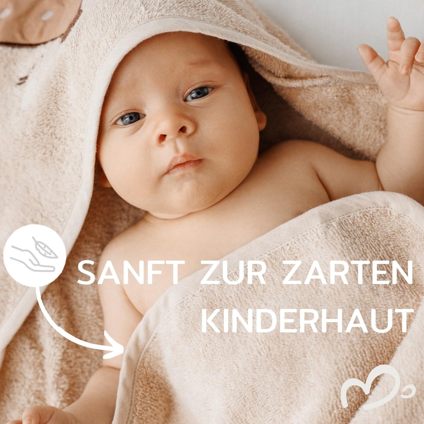 MIRARI Kids Babyhandtuch mit Kapuze und Waschlappen 100x100 cm – Handtuch Rentier aus 100% Baumwolle - REH Badetuch mit Kapuze - Geschenk Geburt - Baby Erstausstattung Neugeborenen Set