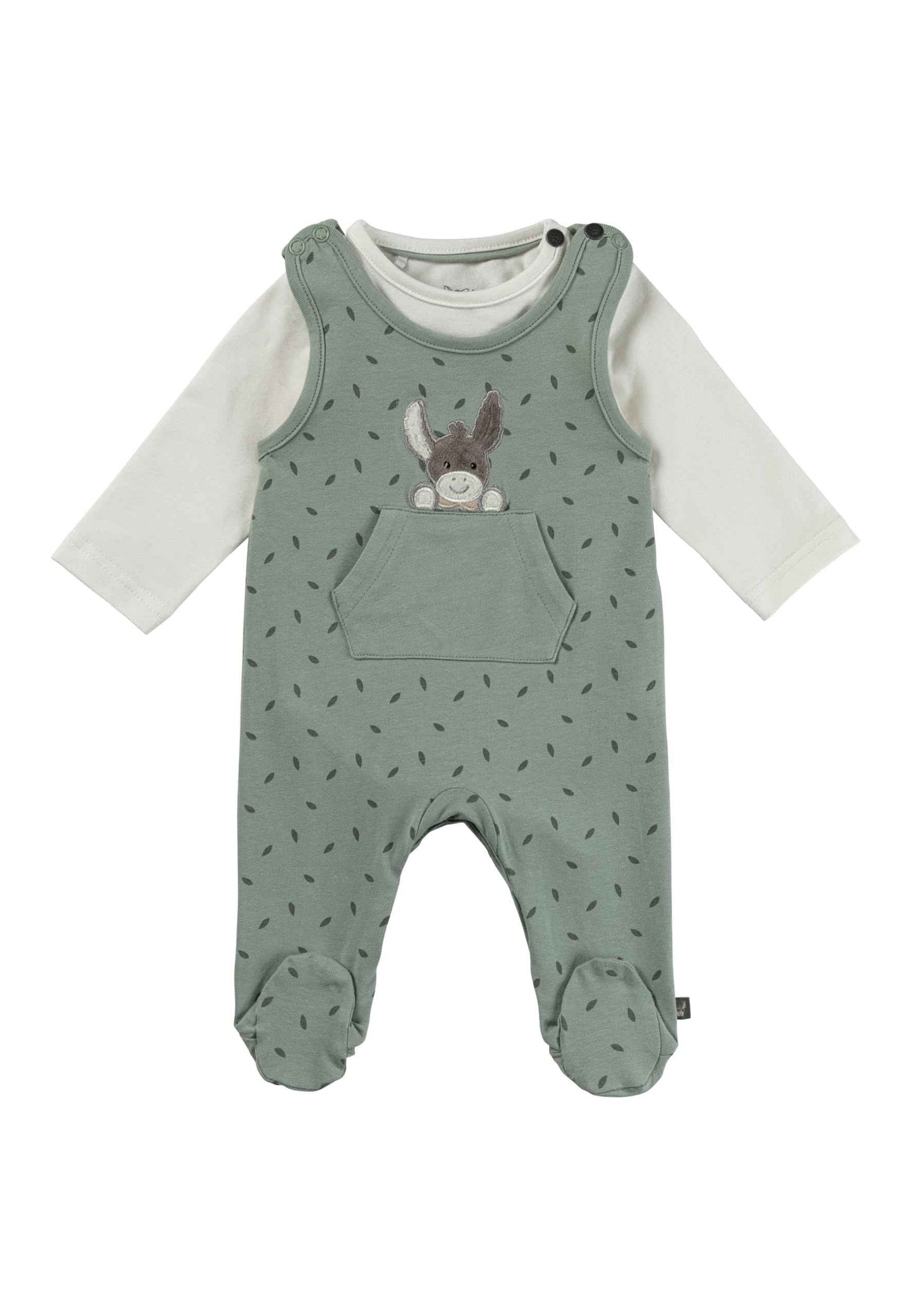 Sterntaler Strampler Set Blätter - Baby Strampler aus Jersey mit Esel Emmi Applikation - mit Langarmbody - Drucknöpfe im Schritt - bequemer Unisex Zweiteiler ab Geburt